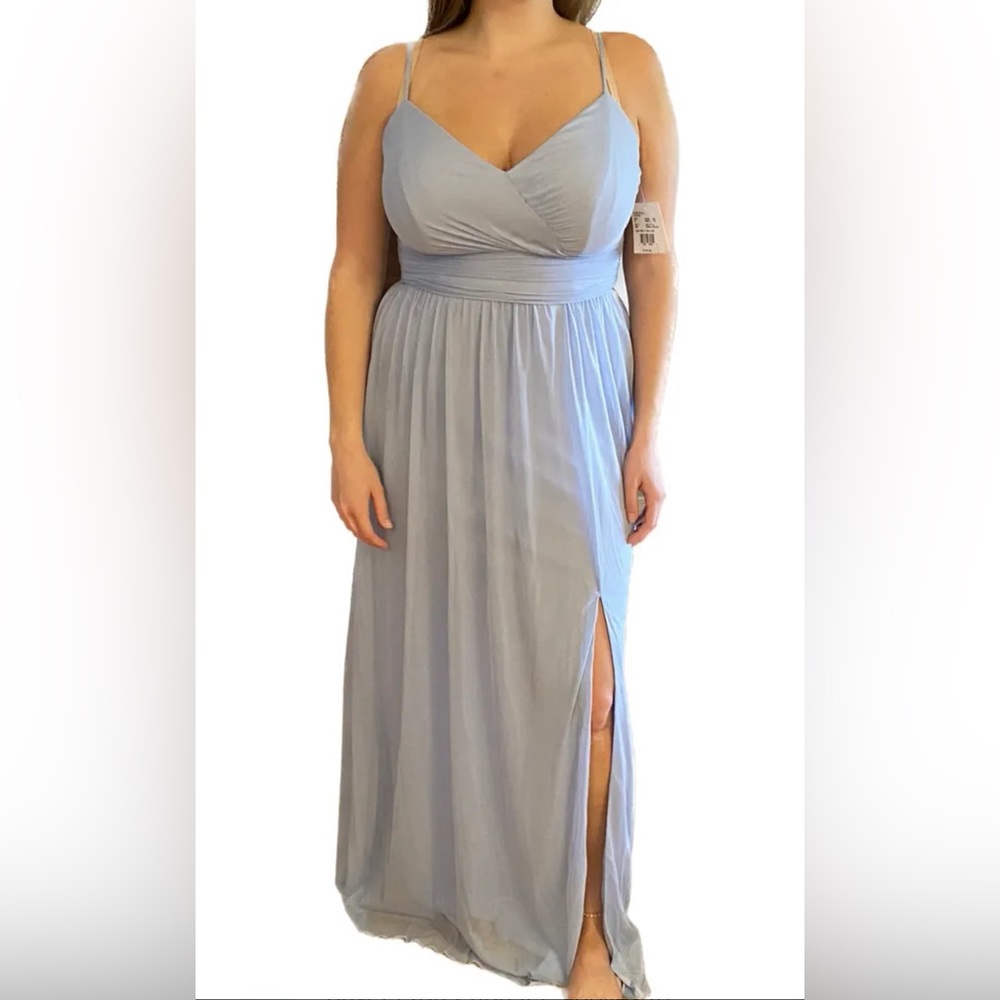 Ice Blue Bridesmaid/Prom Dress with Leg Slit